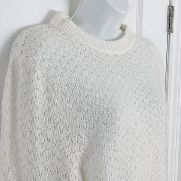 H&m cream white sheer see through knit wool blend sweater Large @W - Picture 6 of 7